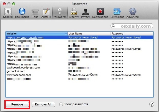Step 3-Clear Stored Password on Your Safari Web Browser
